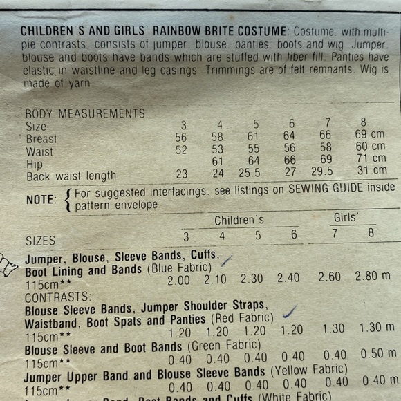McCall’s 9254 Rainbow Brite Girls Halloween Costume Sewing Pattern Size 6 - Picture 10 of 10